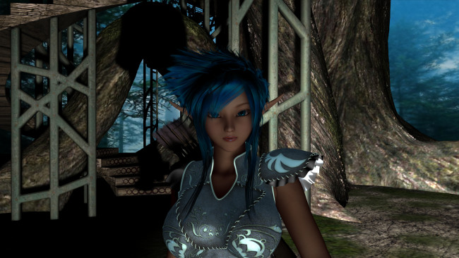 Обои картинки фото 3д графика, эльфы , elves, фон, взгляд, эльфийка, лес