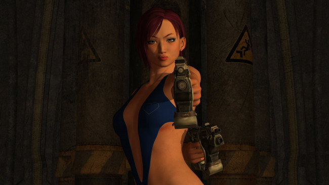 Обои картинки фото 3д графика, фантазия , fantasy, оружие, взгляд, фон, девушка