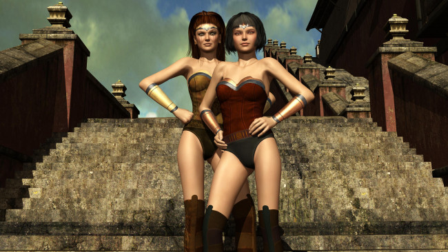 Обои картинки фото 3д графика, люди , people, взгляд, девушки, фон