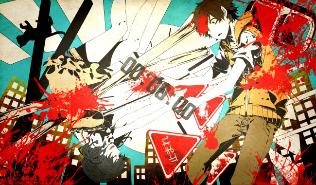 Обои картинки фото аниме, kagerou project, satsukizora, парень, абстракция, арт, asahina, hiyori, кляксы, девушка, amamiya, hibiya, vocaloid, kagerou, project