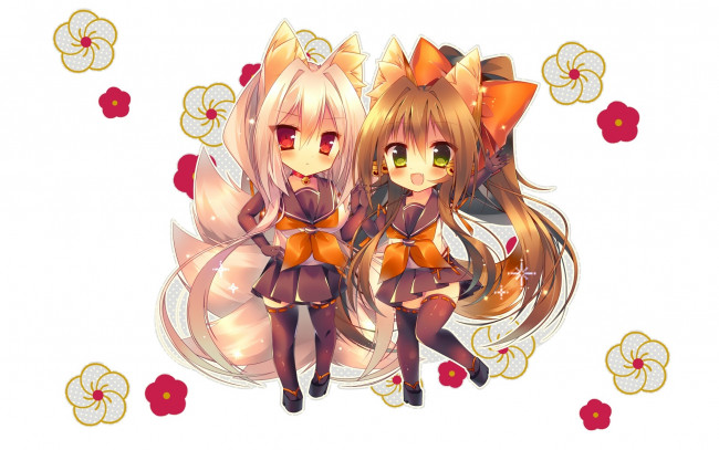 Обои картинки фото аниме, животные,  существа, saichuu, цветы, девочки, арт