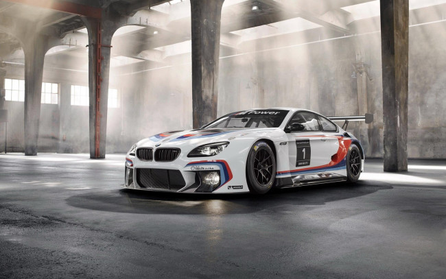 Обои картинки фото автомобили, bmw, гараж, свет, белый, м6, gt3, бмв