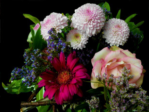Картинка цветы букеты +композиции черный фон
