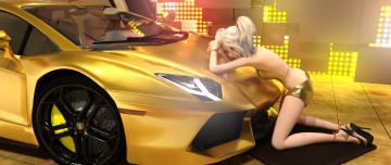 Картинка 3д+графика люди-авто мото+ people-+car+ +moto девушка взгляд фон автомобиль