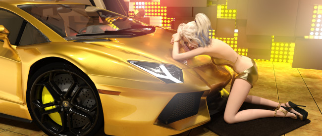 Обои картинки фото 3д графика, люди-авто, мото , people- car ,  moto, девушка, взгляд, фон, автомобиль