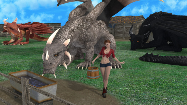 Обои картинки фото 3д графика, фантазия , fantasy, девушка, взгляд, фон, дракон