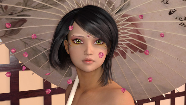 Обои картинки фото 3д графика, портрет , portraits, девушка, взгляд, фон