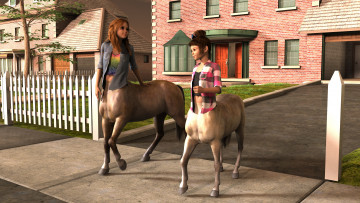 Картинка 3д+графика существа+ creatures centaur фон взгляд девушки