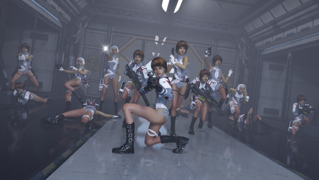 Обои картинки фото 3д графика, фантазия , fantasy, девушки, оружие, фон, взгляд