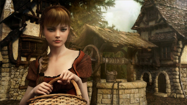 Обои картинки фото 3д графика, люди , people, девушка, взгляд, фон