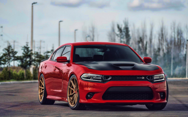 Обои картинки фото 2019 dodge charger super scat pack,  vossen wheels, автомобили, dodge, тюнинг, американские, красный, vossen, wheels, charger, super, scat, pack