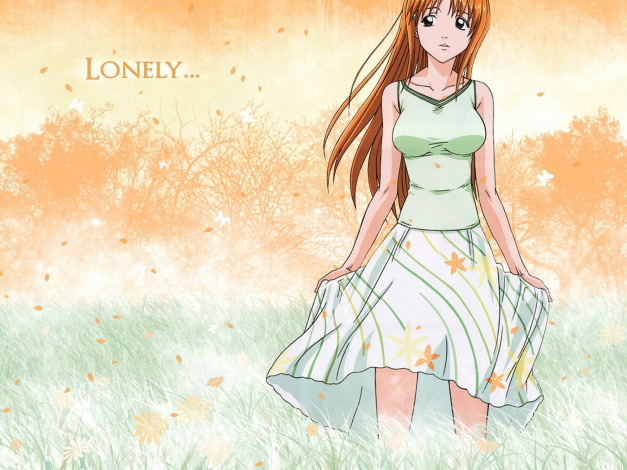 Обои картинки фото аниме, bleach, inoe, orichime, девушка, платье, поле
