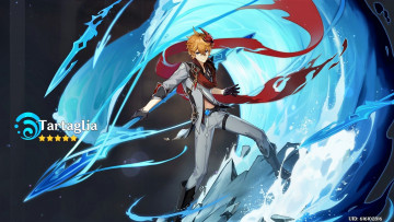 Картинка аниме genshin+impact парень копье магия