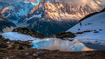 Картинка природа горы снег озеро вода