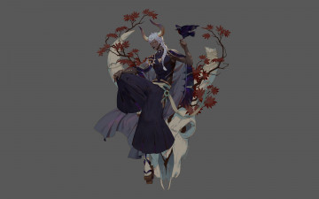 Картинка фэнтези существа парень рога птица телец