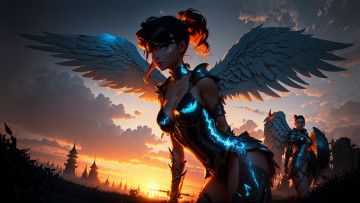 Картинка аниме ангелы +демоны нейросети графика нейроарт ai art нейронные сети рисунки нейро искусство