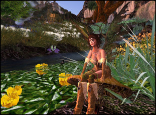 Картинка 3д графика elves эльфы кувшинки гриб пруд фея