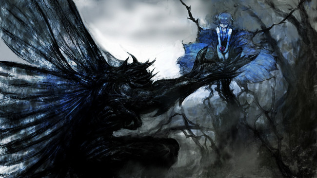 Обои картинки фото аниме, angels, demons, демон, цветок, девочка