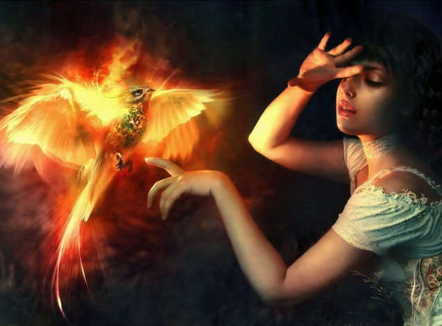 Обои картинки фото фэнтези, красавицы, чудовища, девушка, жарптица