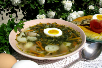 Картинка еда первые блюда яйцо зеленый борщ