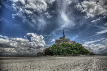 Картинка города крепость мон сен мишель франция небо остров