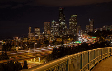 Картинка seattle вашингтон сша города сиэтл река дома мост огни ночь