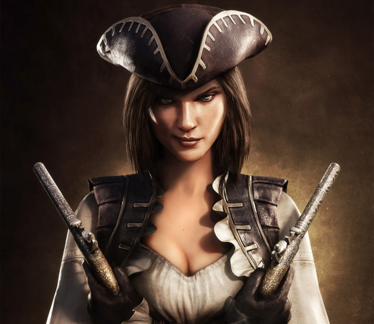 Обои картинки фото ssassin`s, creed, iv, black, flag, видео, игры, assassin`s, треуголка, револьвер