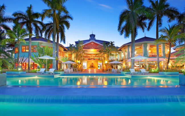 Обои картинки фото города, здания, дома, дом, свет, пальмы