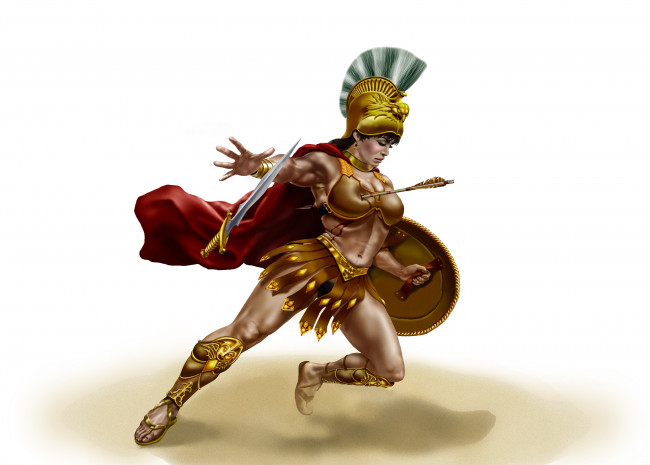 Обои картинки фото рисованные, армия, щит, амазонка, воин, девушка, стрела, меч