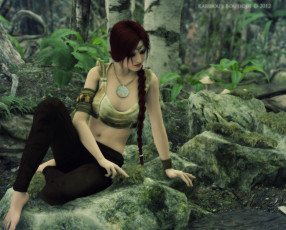 Картинка 3д+графика люди+ people девушка лес камни фон взгляд