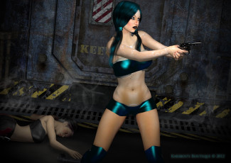 Картинка 3д+графика фантазия+ fantasy взгляд девушка оружие фон