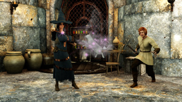 Картинка 3д+графика фантазия+ fantasy взгляд девушка кот мужчина магия фон