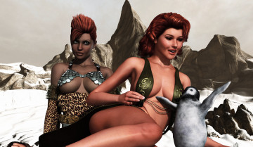 Картинка 3д+графика люди+ people девушки взгляд горы снег пингвин фон