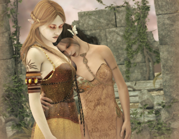 Обои картинки фото 3д графика, эльфы , elves, фон, взгляд, эльфийки