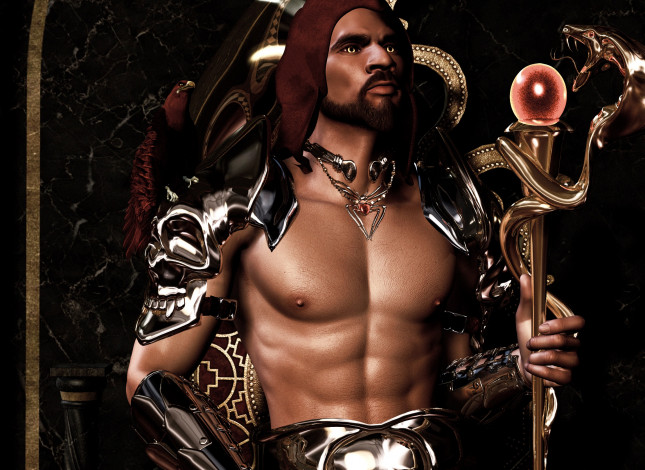 Обои картинки фото 3д графика, фантазия , fantasy, трон, фон, взгляд, мужчина