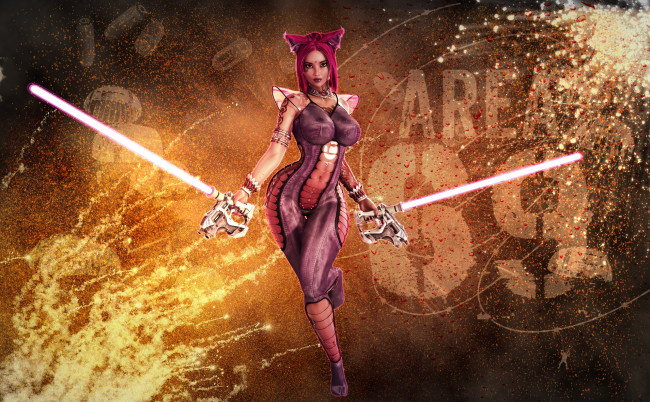 Обои картинки фото 3д графика, фантазия , fantasy, оружие, фон, взгляд, девушка