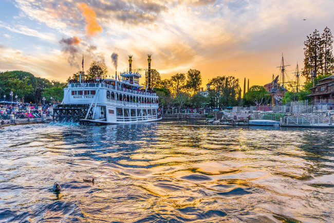 Обои картинки фото mark twain sunset, корабли, пароходы, пароход, колесный