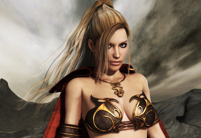 Обои картинки фото 3д графика, амазонки , amazon, взгляд, девушка, фон