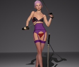 Картинка 3д+графика люди+ people девушка взгляд фон грудь меч