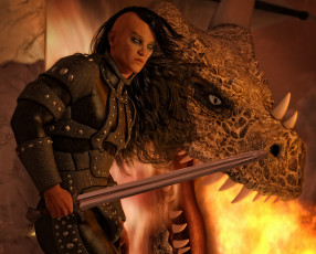 Картинка 3д+графика фантазия+ fantasy мужчина взгляд фон оружие дракон воин