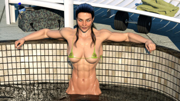 Картинка 3д+графика люди+ people девушка взгляд фон бассейн