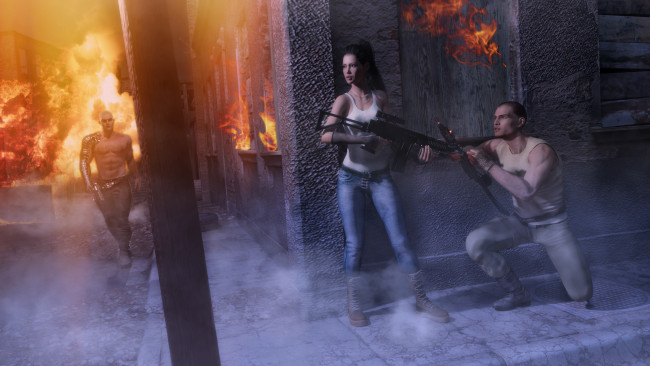 Обои картинки фото 3д графика, фантазия , fantasy, девушка, взгляд, фон, оружие