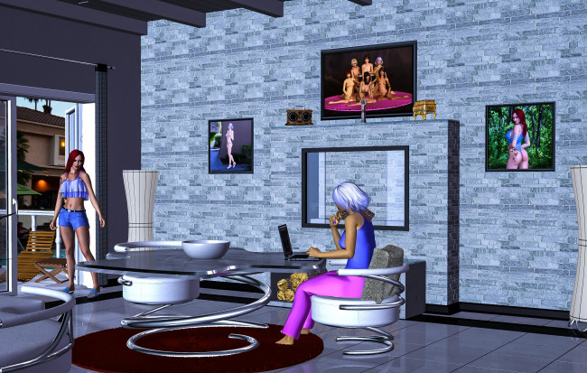 Обои картинки фото 3д графика, люди , people, фон, взгляд, девушки