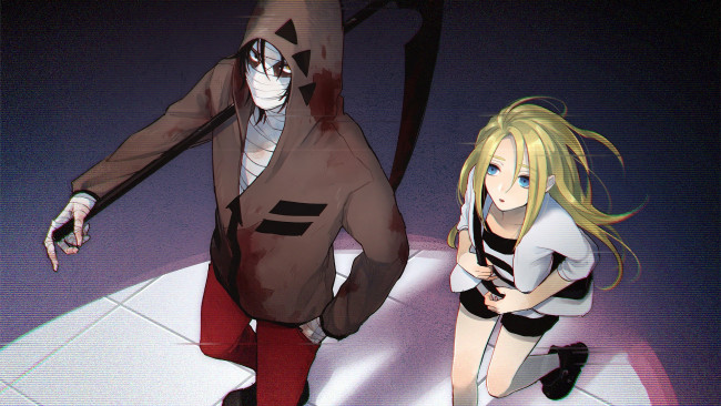 Обои картинки фото аниме, satsuriku no tenshi, satsuriku, no, tenshi, ангел, кровопролития, парень, девушка