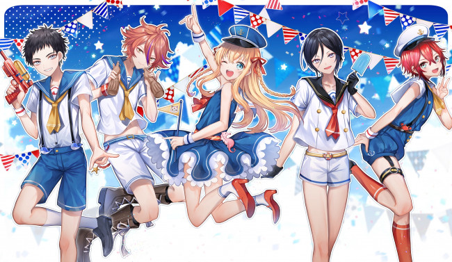 Обои картинки фото аниме, touken ranbu, девушки, фон, взгляд