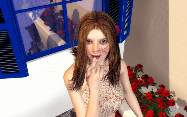 Обои картинки фото 3д графика, люди , people, фон, взгляд, девушка