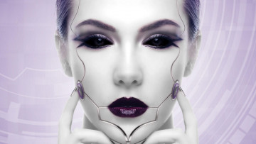 Картинка фэнтези роботы +киборги +механизмы взгляд девушка лицо робот girl киборг robot светлый фон face look fantasy art cyborg 3 d графика арт light background