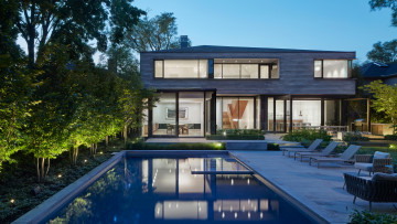 Картинка города -+здания +дома вилла вечер бассейн освещение торонто архитектура canada терраса ontario toronto outside-inside house by akb archiitects lytton park residence