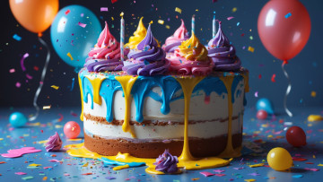 обоя 3д графика, праздники , holidays, день, рождения, торт, шарики