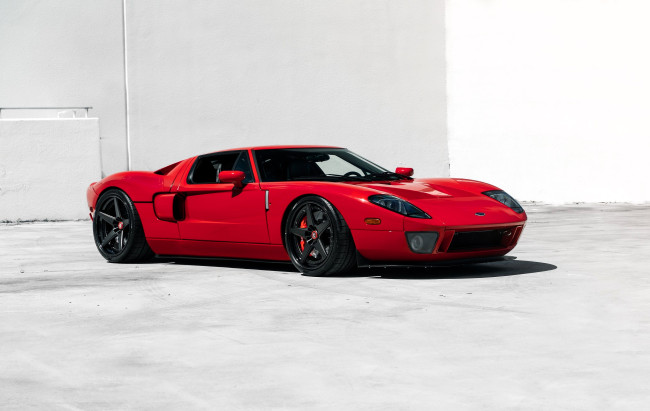 Обои картинки фото ford gt40, автомобили, ford, красный, площадка, стена
